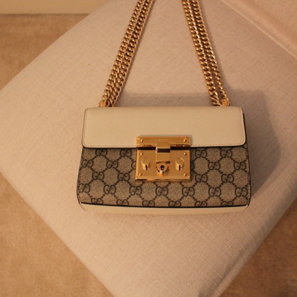 Gucci Padlock Mini GG Supreme Leather/Canvas Bag Ivory and Beige - Picture 2 of 15
